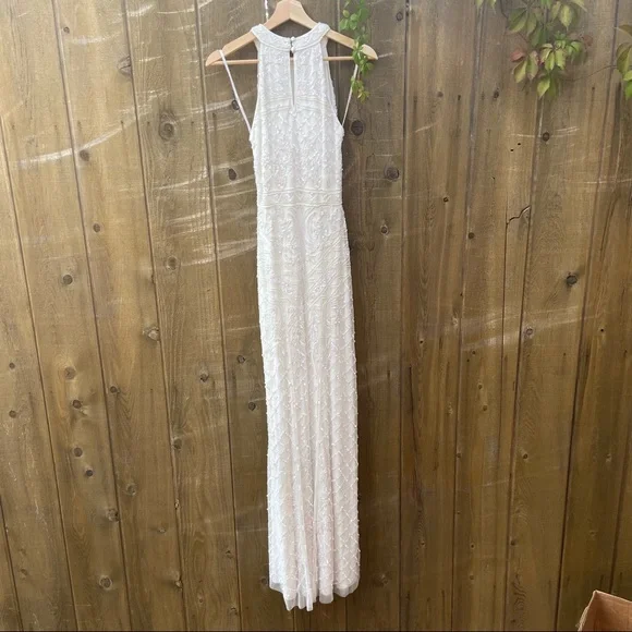 White Beaded Sequin Halter Mermaid Maxi Dress ✨ - Picture 4 of 12